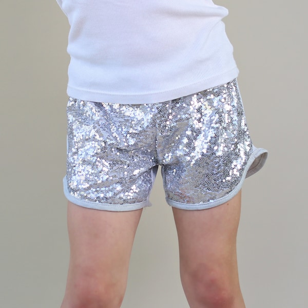 Silver Trendy Sequin Shorts for Kids - Colorful and Fashionable, Perfect Cute Shorts Gift-for-Her, Fun Birthday Present