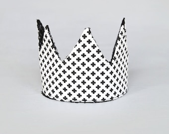 Dress Up Crown - Sequin Crown - Birthday Crown - Black with White Criss Crosses Reverse Black Sequins - Fits all