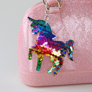 Pastel Rainbow Unicorn Keychain - Sequin Keychain -  Rainbow Sequin Keychain - Unicorn Keychain