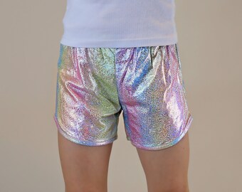 white metallic shorts
