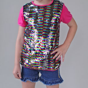 Girls Rainbow Shirt, Girl Birthday Gift, Birthday Party Shirt for Girl, Sequin School Girl Outfit