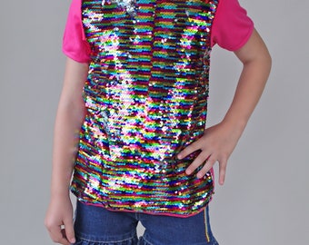 Rainbow Reversible Sequined Shirt - Rainbow Sequin Shirt - Pastel Sequined Shirt - Magic Sequin Shirt