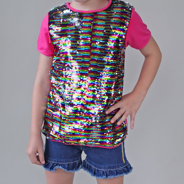 Rainbow Reversible Sequined Shirt - Rainbow Sequin Shirt - Pastel Sequined Shirt - Magic Sequin Shirt