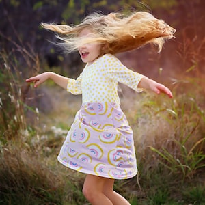A-Line Dress - Girls Dress - Twirly Dress - Birthday Dress - Party Dress - Pink Yellow Rainbow Dress
