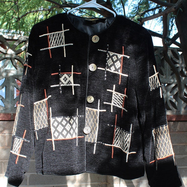 Allure Jacket/Santa Fe Style/Bohemian/Tribal/Moroccan Design/Textile/Wooden Buttons/90's Vintage/Classic Womens Clothing