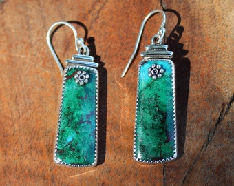 Peacock Stone Earring/Turquoise/OOAK/Handmade/Gem QualityPeacock stone/Blue and Green Earrings/FineJewelry/Sterling/Turquoise Earrings/