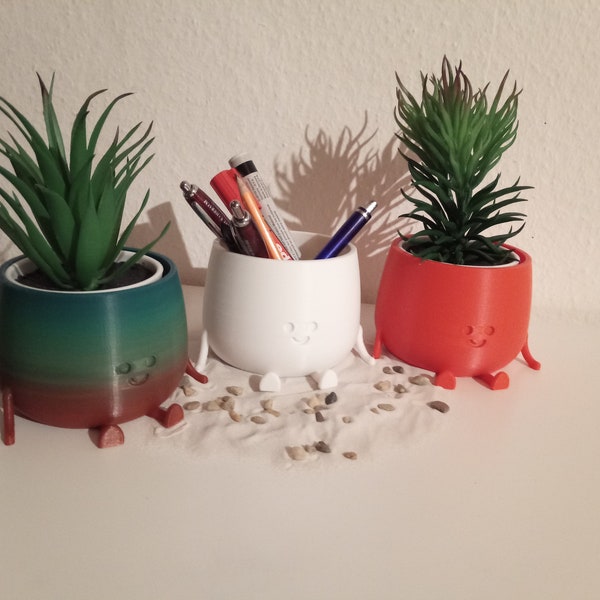 3d gedruckter Happy Pot, glücklicher Pflanztopf, Blumentopf mit Gesicht, Süß, Witziger Übertopf