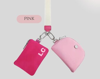 Monogram Dual Pouch Wristlet Mini Wallet Keychain Zipper Bag Custom Gift Idea Tween Teen Woman Personalized Compact Detachable Coin Purse