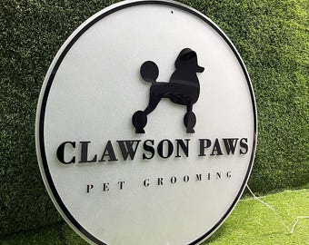 Custom Business Dog Grooming Salon Sign, Small business 3D Signage, Round Business Logo Sign, Acrylic Backlit Sign, 3D Acrylic LED Sign
