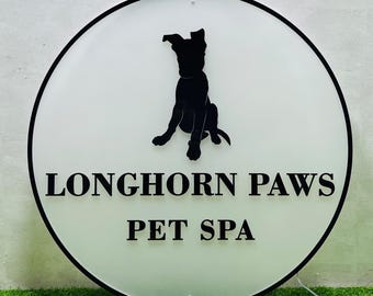 Acrylic Backlit Dog Grooming Salon Sign, Custom Round Business Logo Sign, Acrylic Backlit Sign, 3D Acrylic LED Sign, Gift for Pet Lover