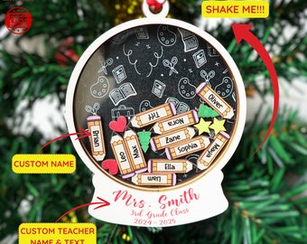 Personalized Teacher Shaker Ornament: Custom Student Names, Wooden Gift