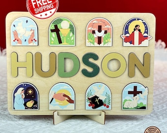 Baby Name Puzzle, Custom Baptism Boy Gift, Catholic Baby Gift, Baptism Gifts for Boy, Baby Dedication Gifts, Catholic Baptism Puzzle Gifts