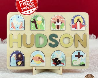 Personalized Wooden Name Puzzle: Montessori Toy, Baptism Gift