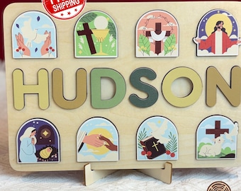 Personalized Name Puzzle: Wooden Baptism Gift for Boys