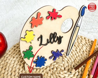 Personalized Art Teacher Palette Sign: Colorful Desk Decor