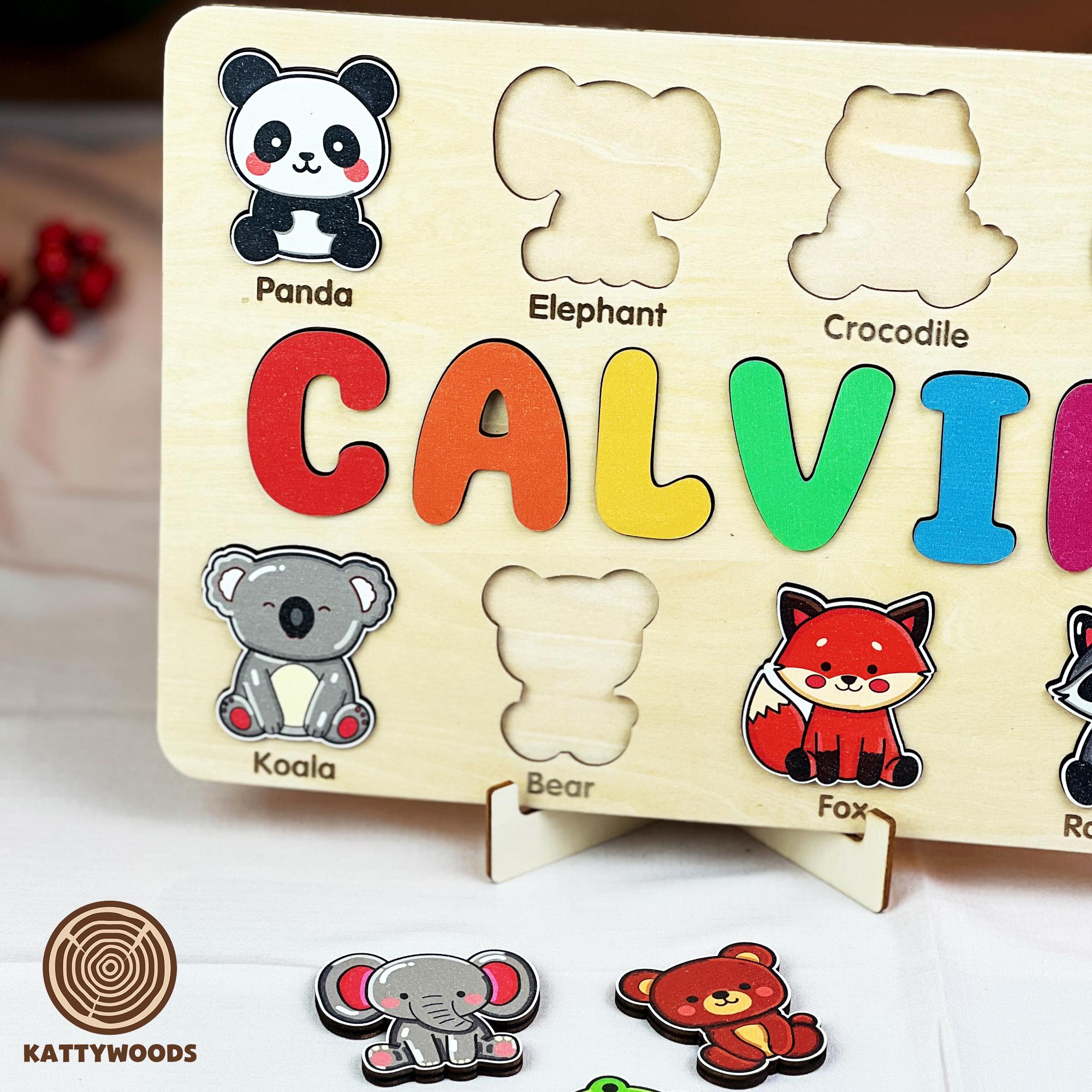 Personalized Animal Name Puzzle With Pegs: Montessori Wooden Toy - Etsy