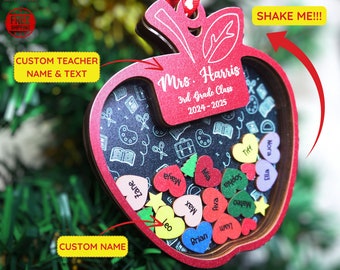 Teacher Christmas Gifts, Custom Teacher Apple Ornament, Personalized Teacher Appreciation Gift, Apple Shaker Ornament,  Christmas Decor