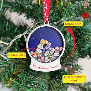 Family Name Christmas Ornament, Personalized Stocking Family Ornament, Custom Family Name Shaking Ornament, Family Christmas Ornament Gifts