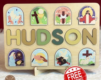 Personalized Wooden Name Puzzle: Christening Gift, Montessori Toy