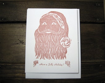Have a Jolly Holiday Santa Letterpress Karte ~ Handgemacht ~ KOSTENLOSer Versand ~