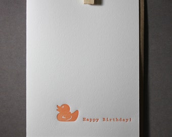 Happy Birthday Letterpress card - Duck ~ Handmade ~ FREE shipping within the US ~