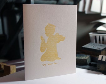 Freude - Frieden - Liebe Buchdruck-Karte - Gold - handgefertigt - kostenloser Versand -