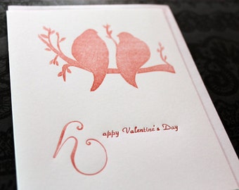 Karta walentynkowa Love Birds Letterpress ~ Ręcznie robiona ~ DARMOWA wysyłka ~