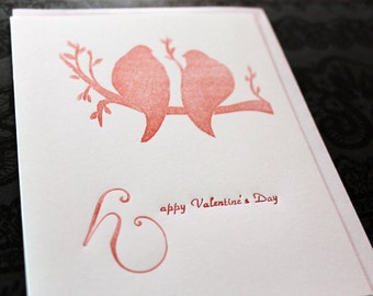 Love Birds Valentine Letterpress card ~ Handmade ~ FREE shipping ~