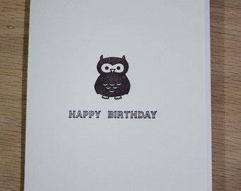 Happy Birthday Letterpress card - Owl Birthday ~ Handmade ~ FREE shipping within the US ~