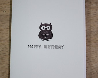 Alles Gute zum Geburtstag Buchdruck-Karte - Eule Geburtstag - handgefertigt - kostenloser Versand innerhalb der USA