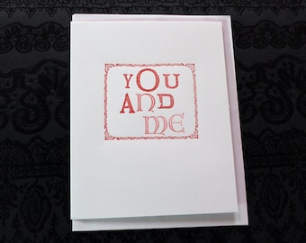 You And Me Letterpress Karte ~ Handgefertigt ~ Kostenloser Versand innerhalb der USA ~