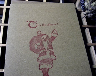 Tis the Season Santa Letterpress Card ~ Handmade ~ FREE shipping ~