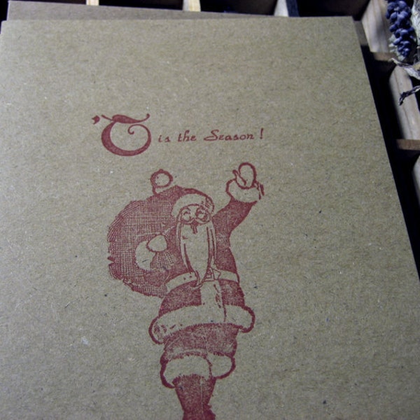 Tis the Season Santa Letterpress Card ~ Handmade ~ FREE shipping ~