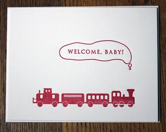 Welcome Baby Letterpress card - Train ~ Handmade ~ FREE shipping ~
