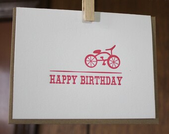 Rotes Fahrrad alles Gute zum Geburtstag Buchdruck Karte