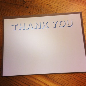 Thank You Letterpress Card -Blue on Natural savoy