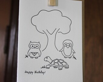 Happy Birthday Letterpress card - Color Me Animals ~ Handmade ~ FREE shipping within the US ~