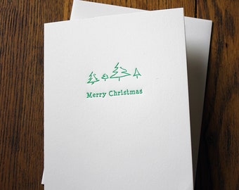 Frohe Weihnachten Buchdruck-Karte - grün oder Gold - handgefertigt - kostenloser Versand