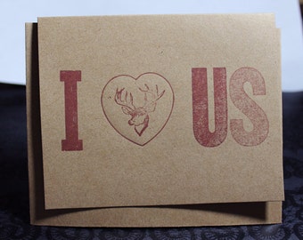 I Heart Us Letterpress Valentine Card ~ Handmade ~ FREE shipping ~