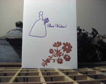 Best Wishes Floral Shower Letterpress Card - Bride ~ Handmade ~ FREE shipping within the US ~
