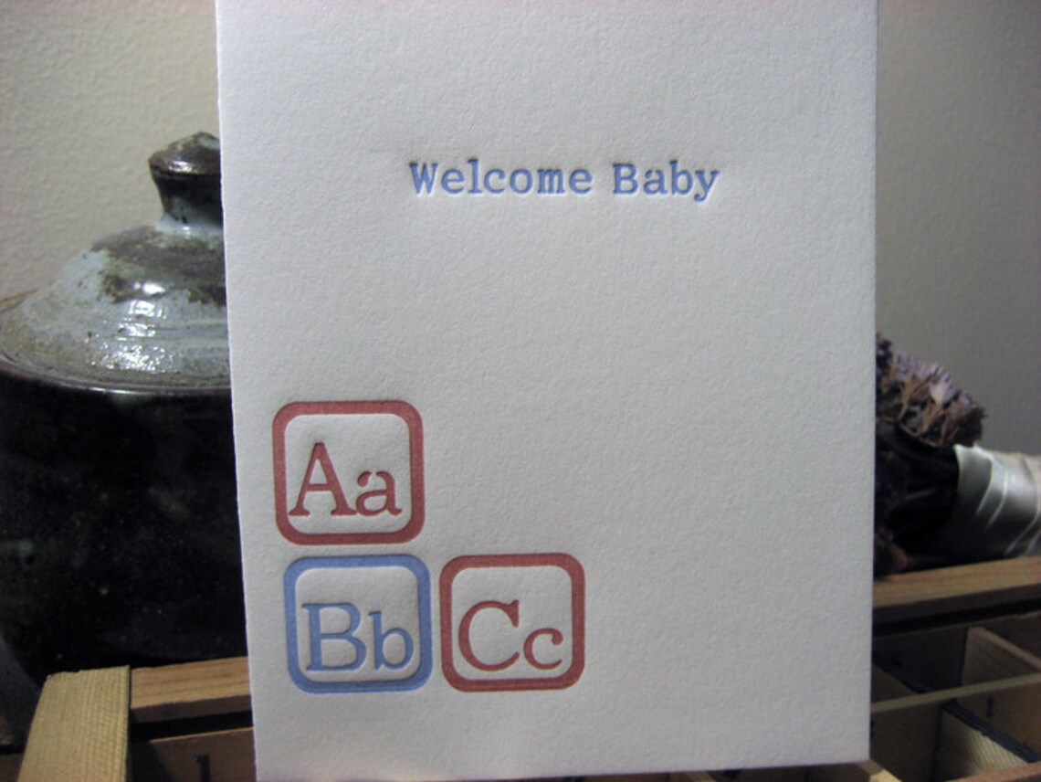 Baby Letterpress Card ABC Blocks Handmade FREE Etsy
