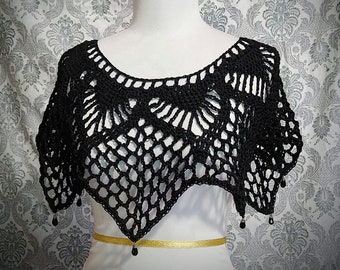 Victorian capelet,  Black Shawl, Victorian collar, Steampunk capelet, Celtic, Boho, Lace Crochet  Shawl, Collar, Civil War, Gothic Romantic