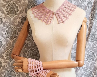 Vintage Style Cuff Collar set, Victorian Cuff Collar , Crochet Collar, Crochet Short Cuffs, Wedding Set, Crochet Set, Steampunk Cuff Collar