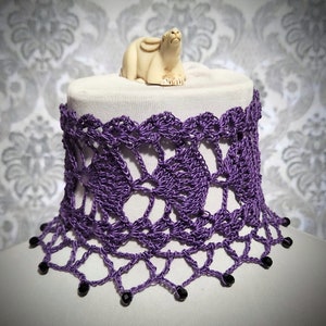 Purple Lace Crochet Choker, Victorian Collar, Steampunk Choker, Gothic Victorian Choker, Vintage Goth Jewelry, Faerie Choker, Beaded Choker