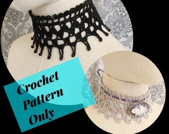 GOTHIC CROCHET PATTERN, Beaded Choker Pattern, Lace Choker Pattern, Goth Choker Pattern, Wedding Choker, Victorian Steampunk Crochet Pattern