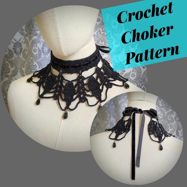 CROCHET PATTERN VICTORIAN gOTHIC, Beaded Choker Pattern, Lace Choker Pattern, Goth Choker Pattern, Wedding Choker Victorian Mourning Pattern