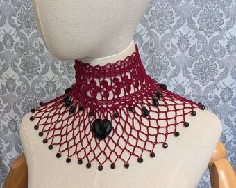 Victorian Gothic Lace Crochet Choker, Victorian Mourning, Steampunk Choker, Dark Faerie, Romantic Choker, Cosplay, Valentine, Heart
