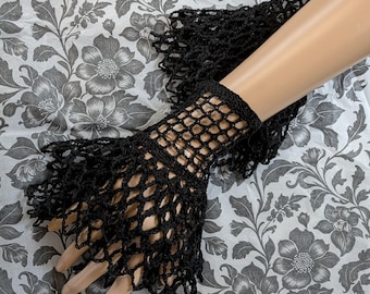 Victorian Steampunk Wristcuffs, Gothic Lace Wrist Cuffs,Victorian Noir Gloves,  Bridal Gloves, Dark Faerie, Tea Gloves,  Black Wrist Cuffs
