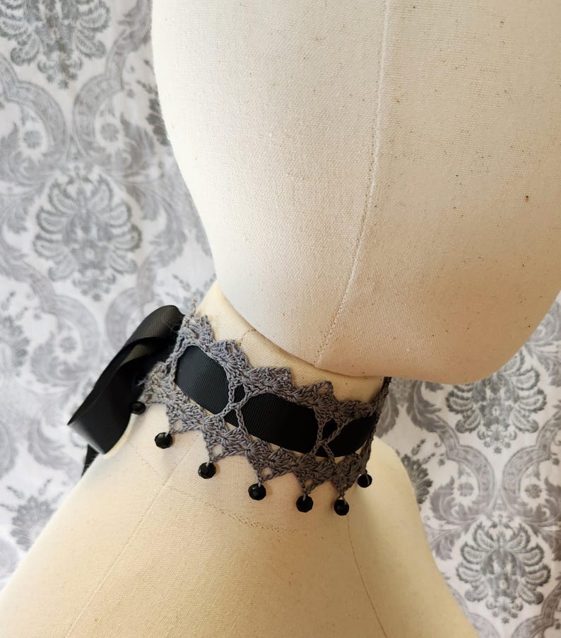 Lace Crochet Beaded Choker, Victorian Gothic, Wedding Choker, Steampunk ...