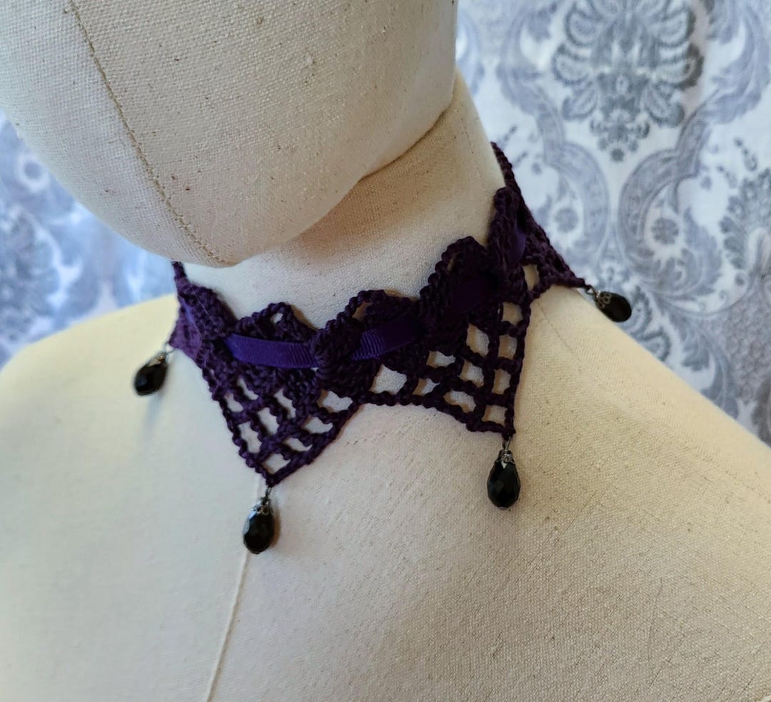 Lace Crochet Beaded Choker, Victorian Necklace, Wedding Choker ...